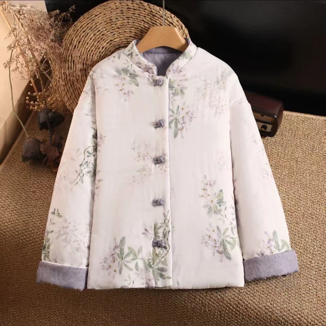 780-5新品高货显瘦洋气气质复古文艺风提花棉麻汉服棉衣