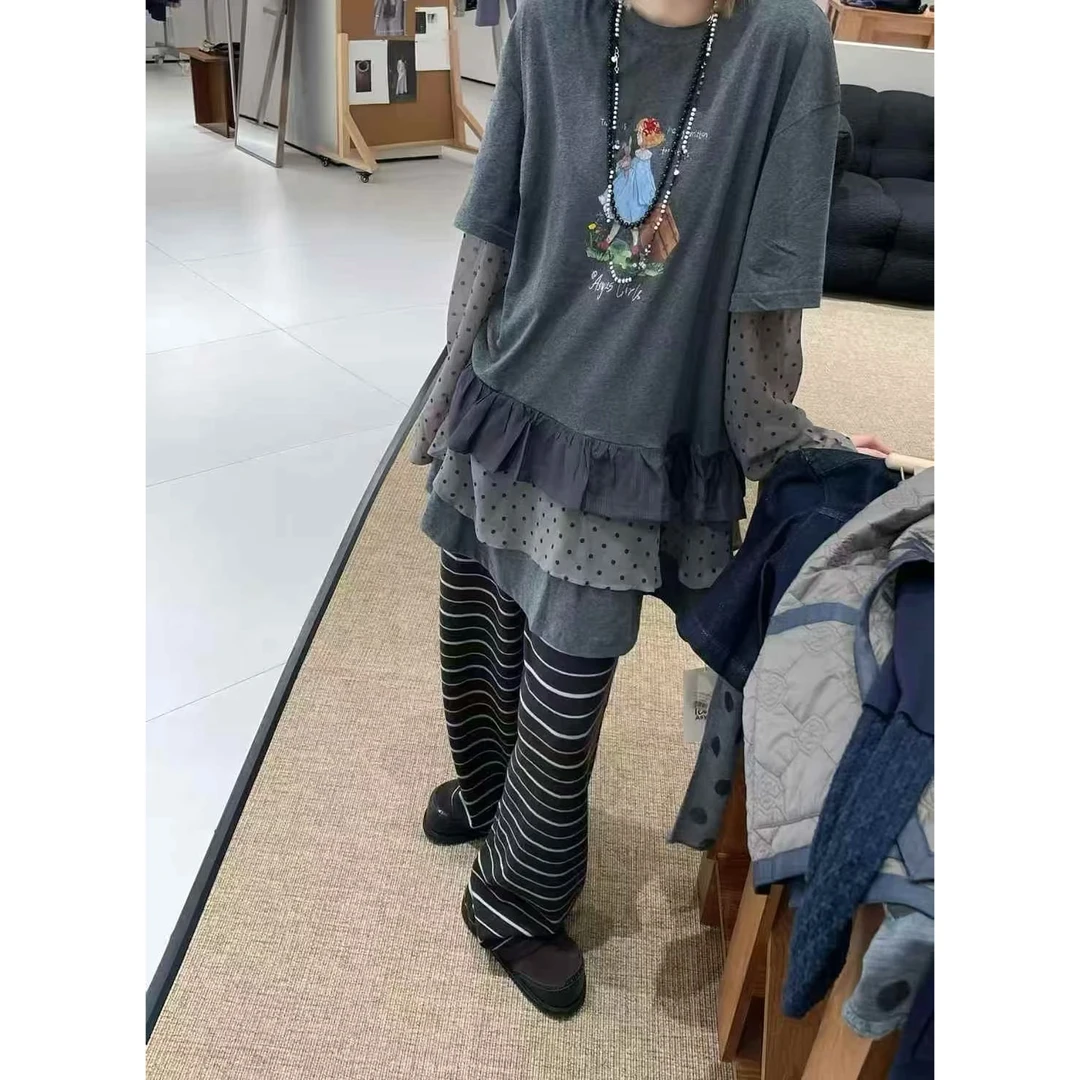 Nannanzhuo 波点拼接长袖连衣裙