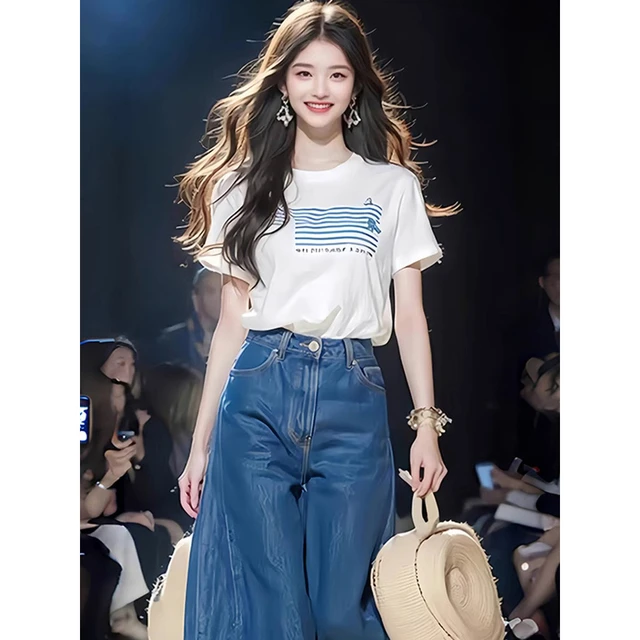 白色设计感印花时尚小衫短袖T恤女小众简约百搭上衣2025夏季新款