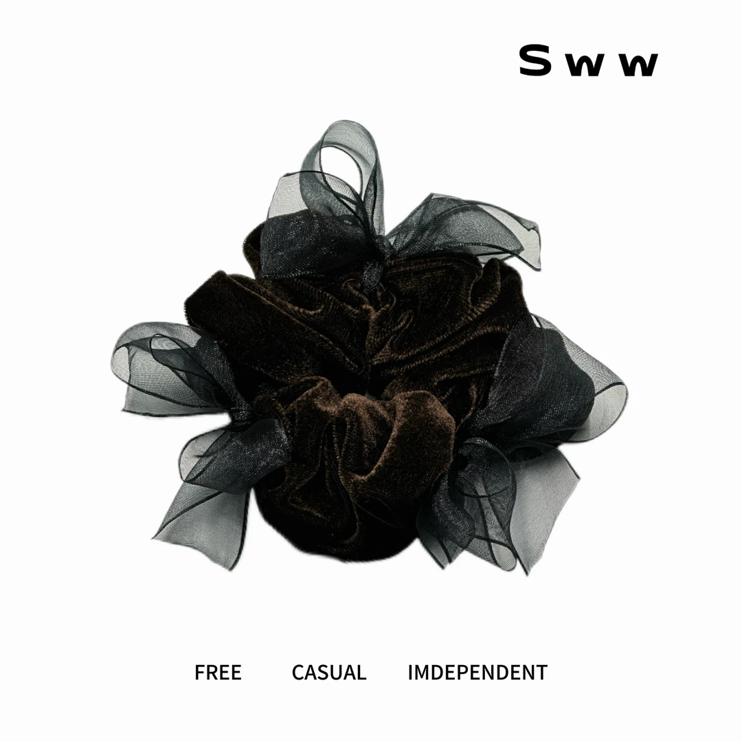 SWW秋冬新款丝绒不规则蝴蝶结丝绒大肠发圈