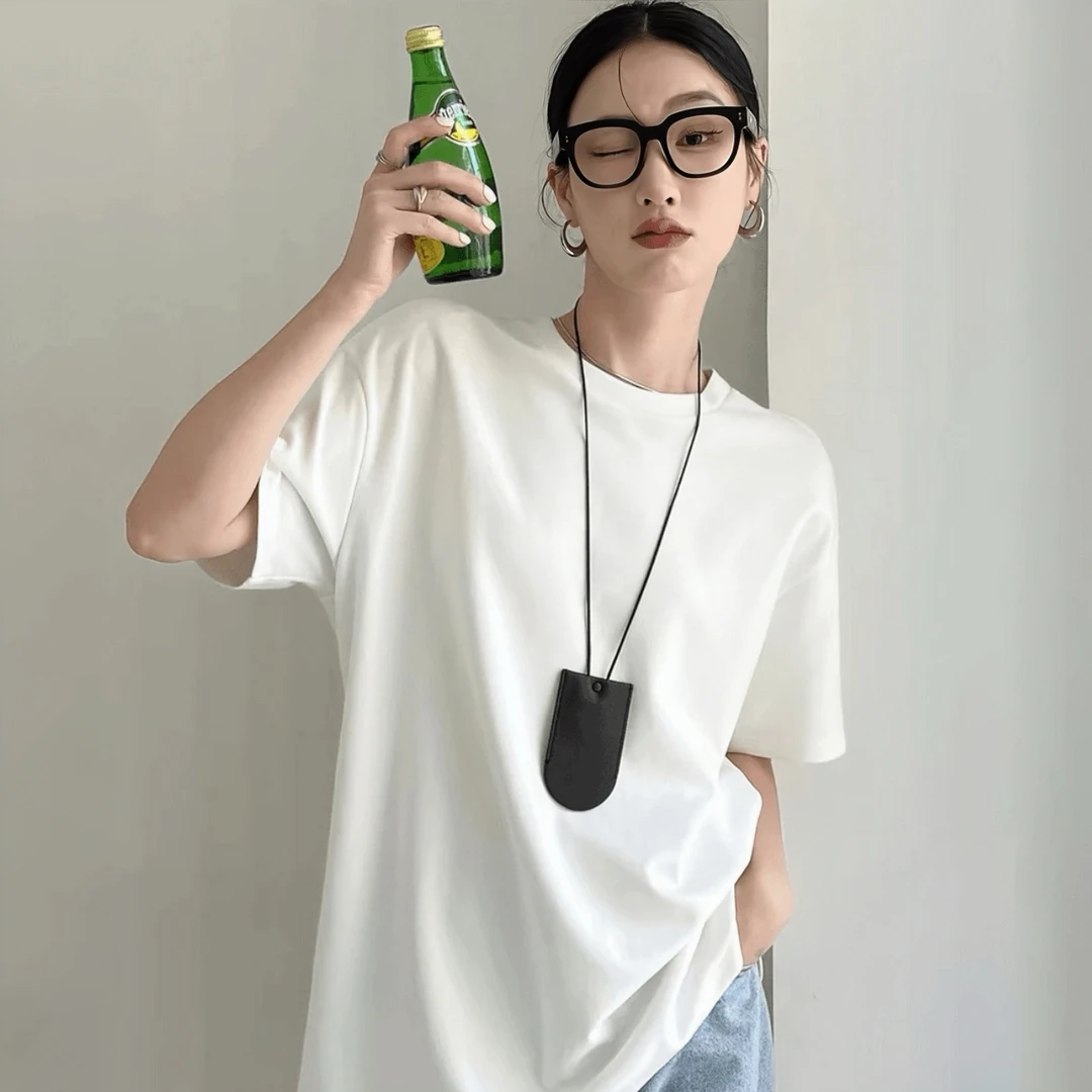 阿玛施【官方正品】25新款百搭休闲舒适简约纯色圆领T恤530136