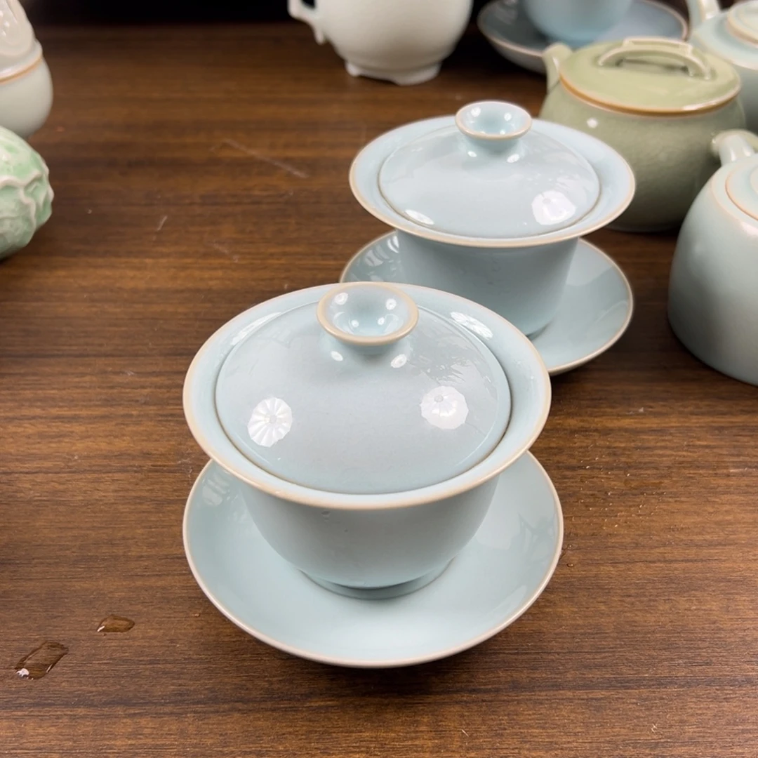 瓷摆件原矿釉水元宝盖碗