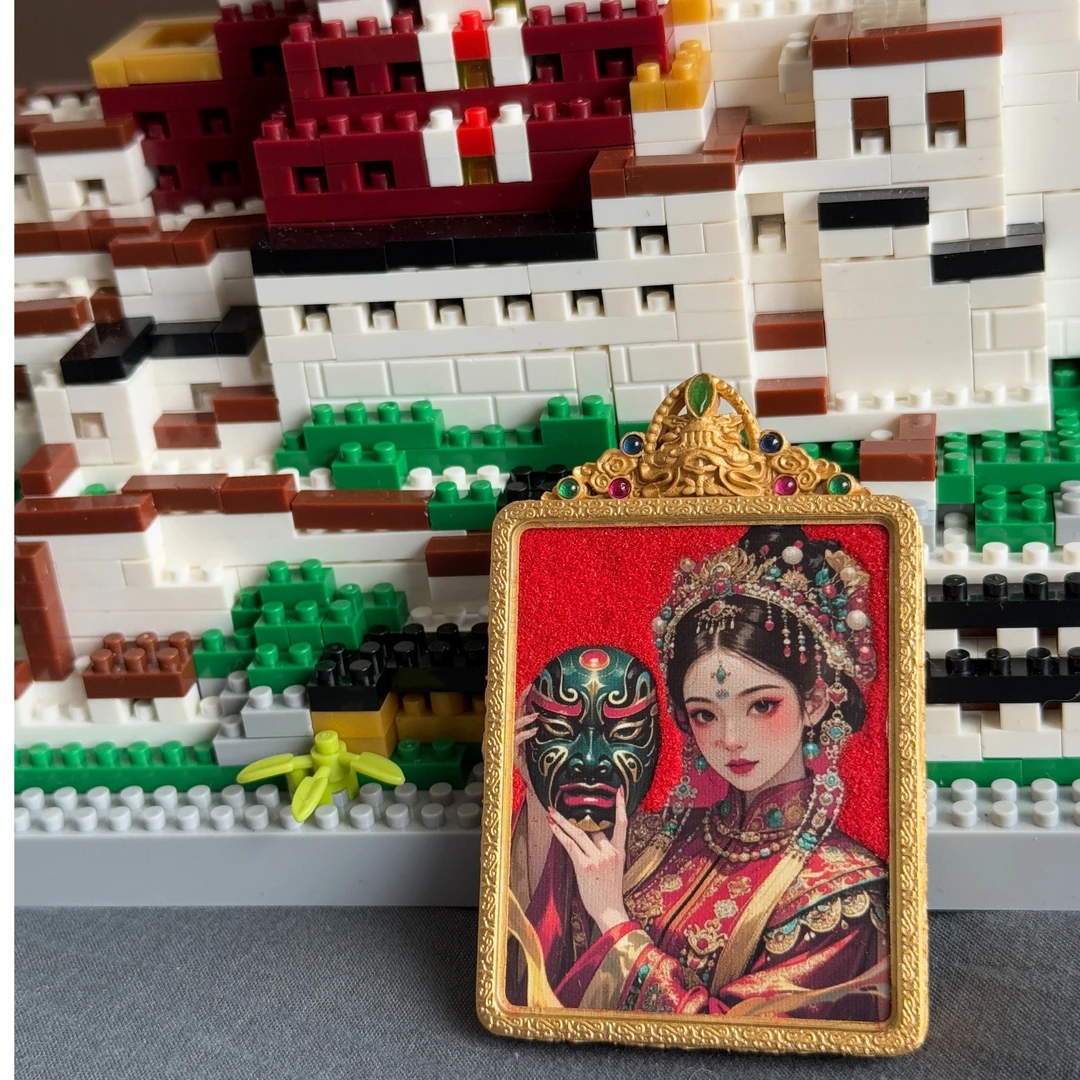 半手  描＋彩＋钻＋粗砂 唐卡项链合金布艺吊坠