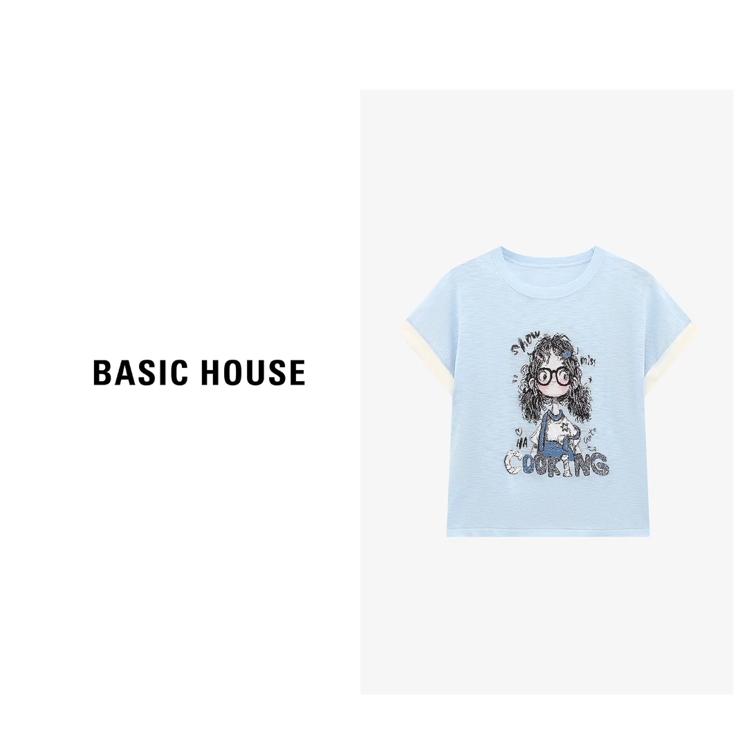 Basic House/百家好春游出行甜美休闲减龄卡通印花T恤B0625B50912