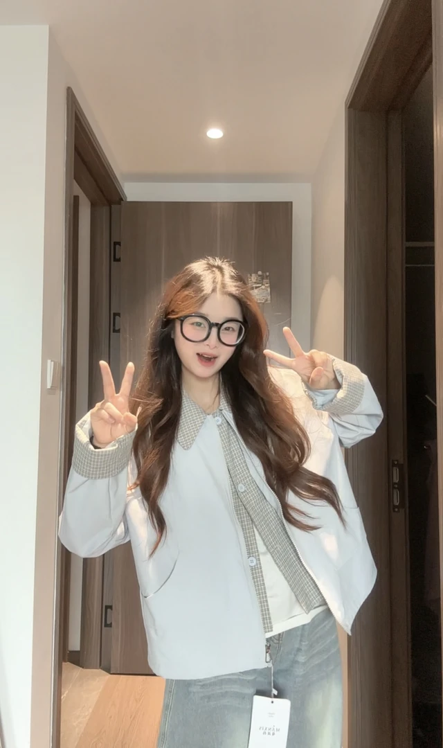 801-C格子拼接短款工装外套春款2025新款休闲美式夹克时尚百搭