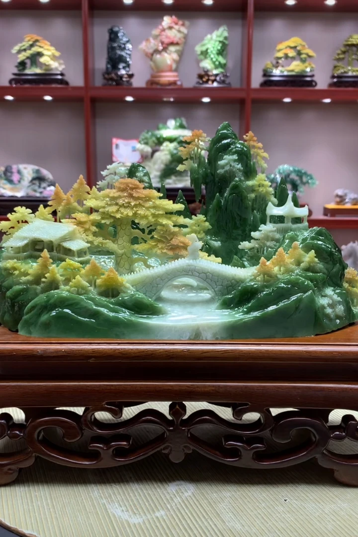 8957家居装饰摆件玉石雕刻电视柜玄关新中式创意书房山水花鸟白菜