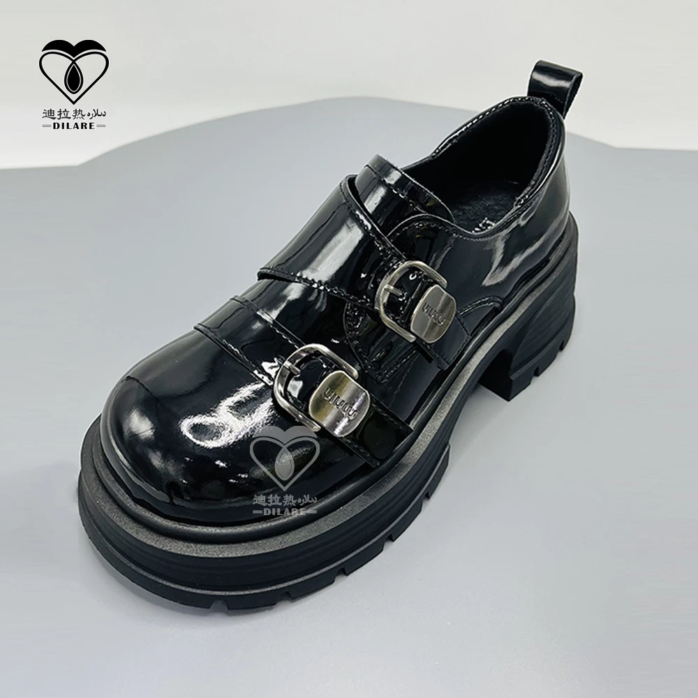 [D-007] Dilare厚底女鞋2025年新款女鞋复古英伦风系带小皮鞋