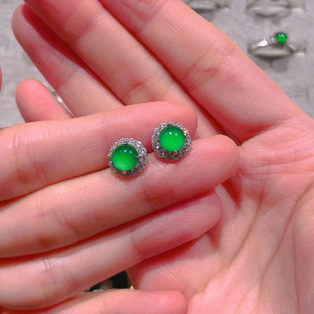 银S925镶嵌翡翠耳饰思*