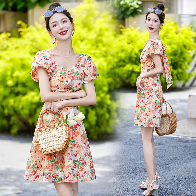 小个子连衣裙女薄款2025夏季新款收腰显瘦法式高级感气质碎花裙