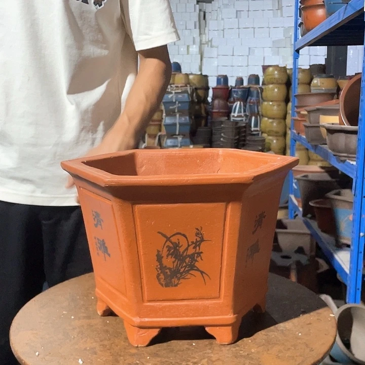 32红清雅六方花盆花盆