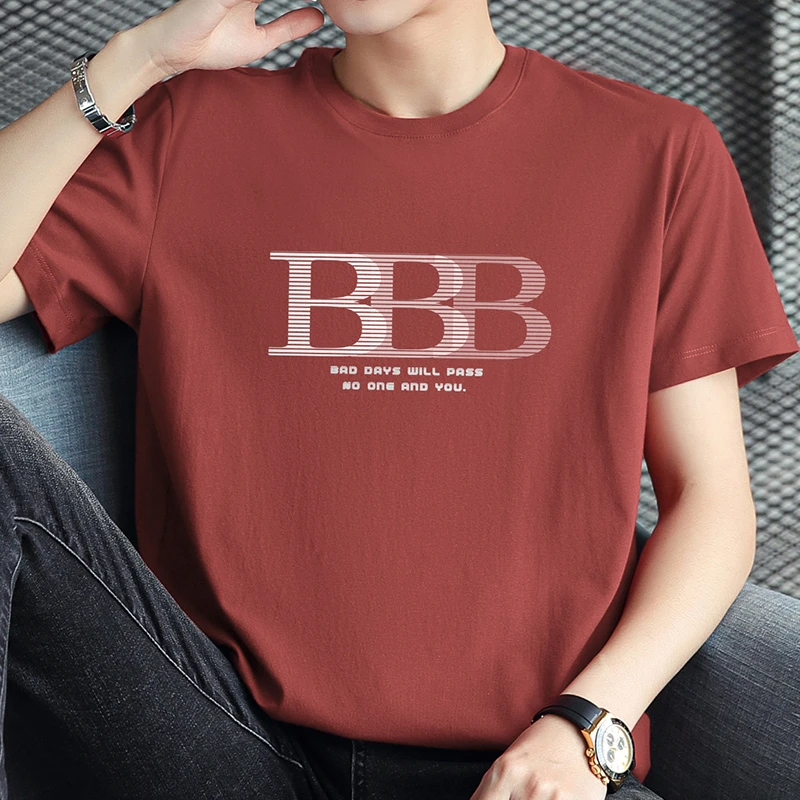 纯棉短袖t恤男装潮流百搭圆领全棉上衣服打底衫字母印花夏季半袖