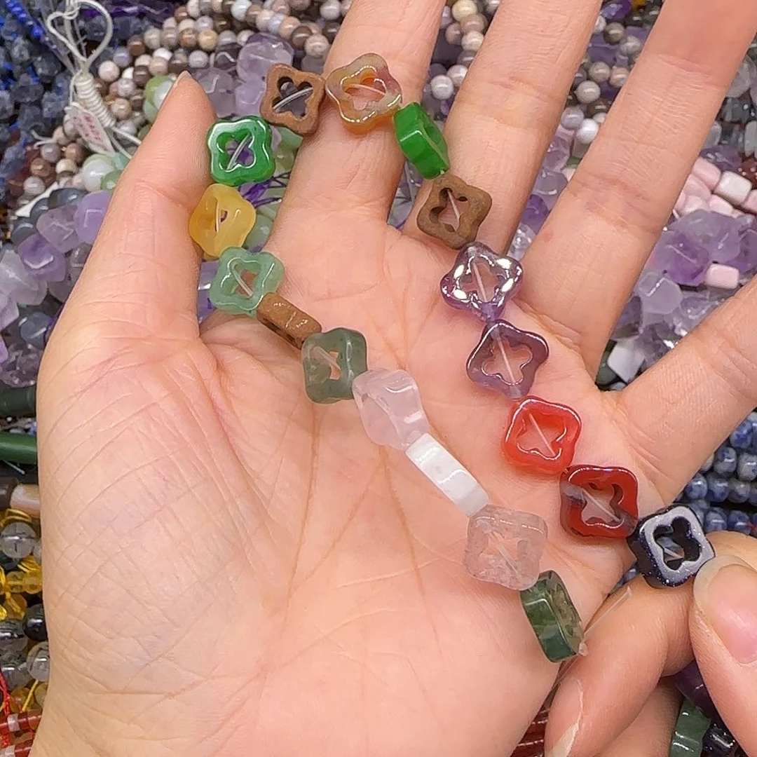 玛瑙/玉髓合金珠宝半成品多宝四叶草11mm半条