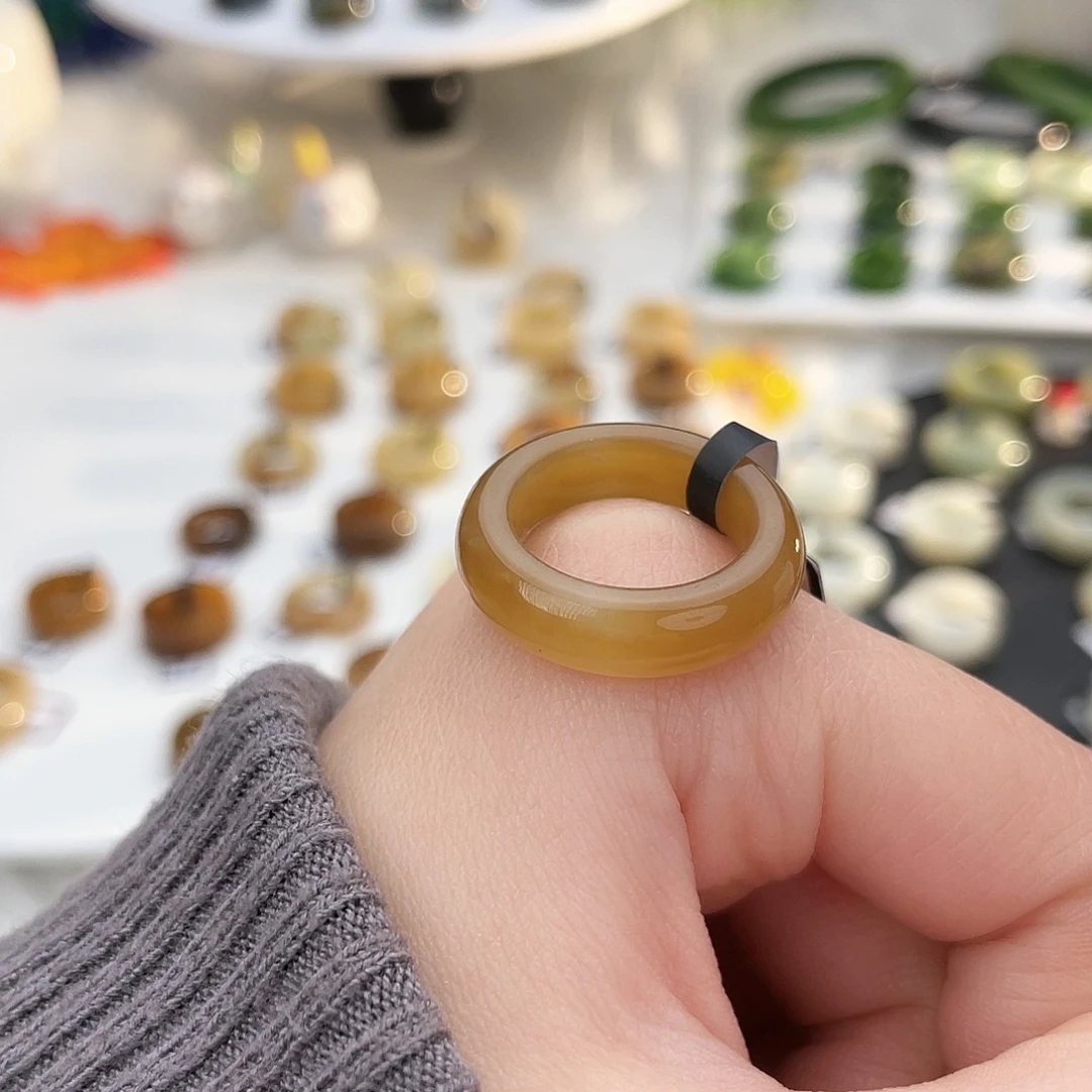 和田玉未镶嵌戒指k47 金橘糖泥鳅背16.9mm