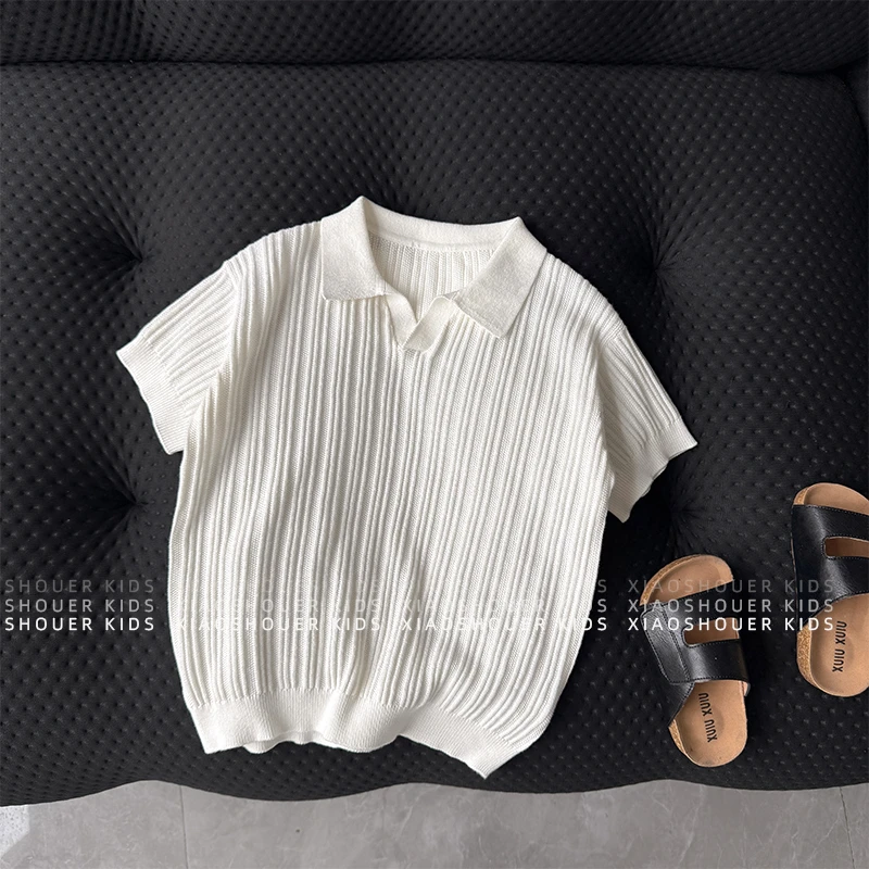 【派町现货】儿童夏季时尚韩版简约气质百搭纯色翻领短袖T恤HBB7264