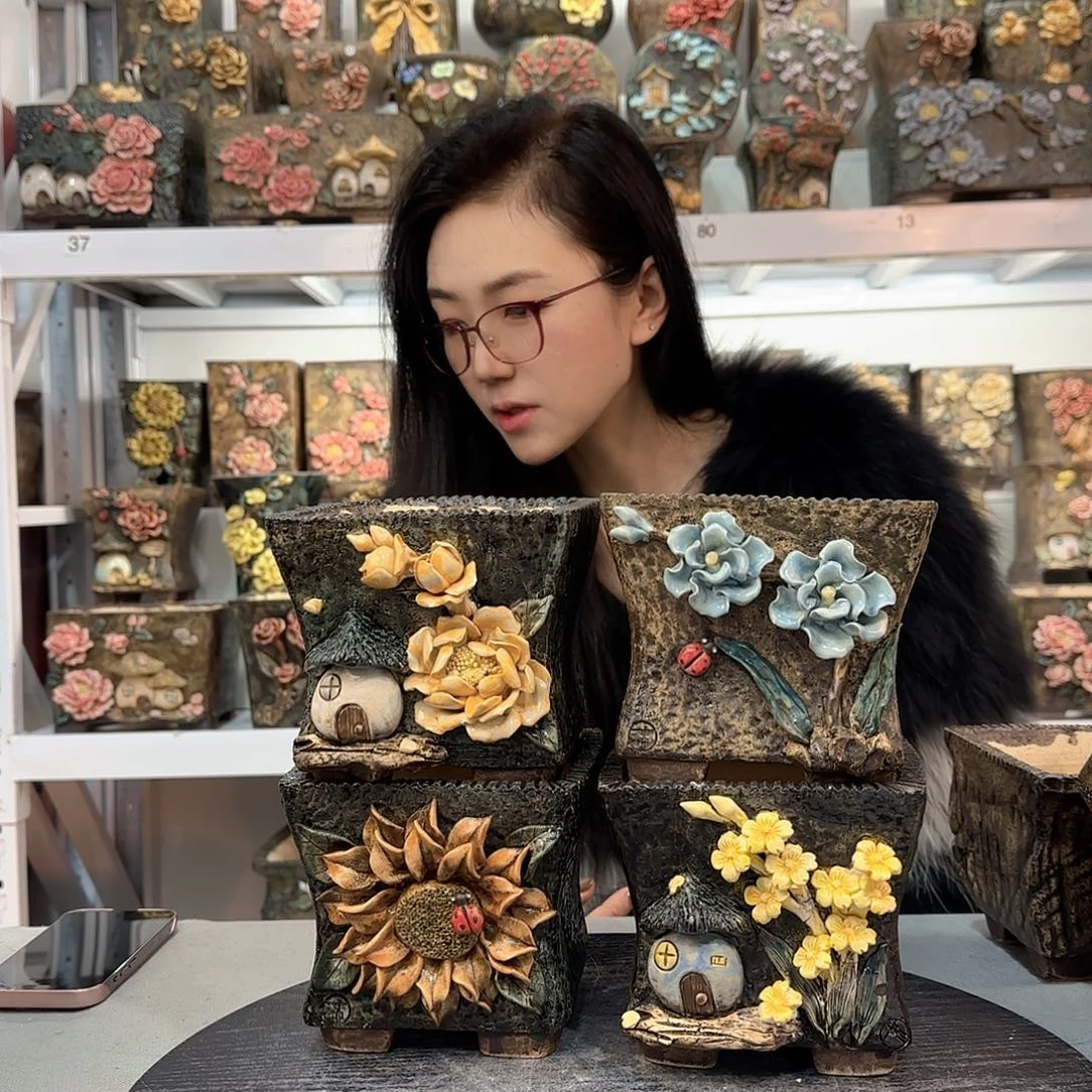 红陶沧**枫青默花器麦饭石花盆