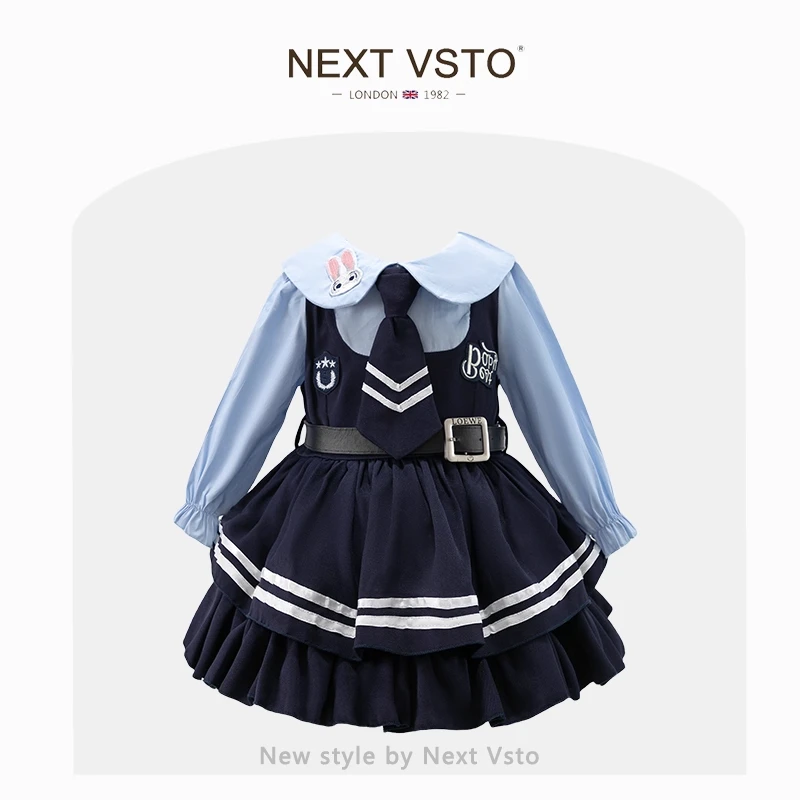 英国NEXT VSTO女童兔子警官连衣裙春秋洋气儿童朱迪学院风公主裙