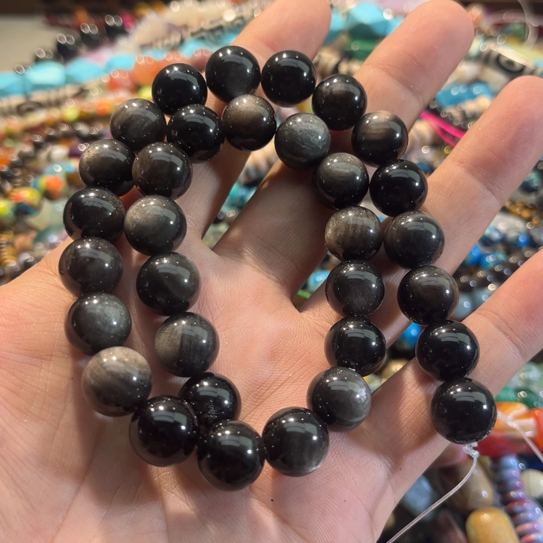 合金玛瑙/玉髓珠宝半成品双眼银曜一条12mm