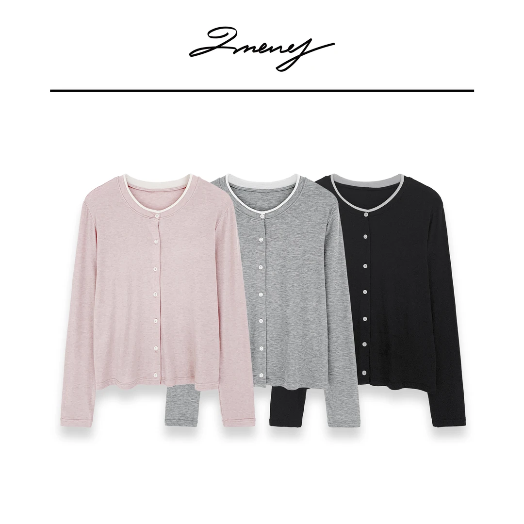 LMENY桃桃生巧~圆领撞色简约百搭天丝醋酸羊毛开衫25AM014