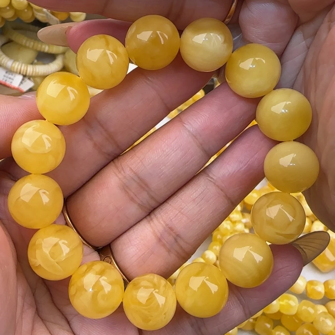 未镶嵌蜜蜡手链鸡油黄圆珠手串