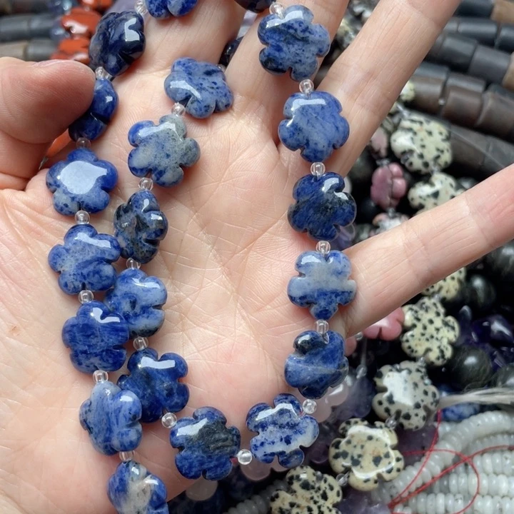 玛瑙/玉髓合金珠宝半成品一条15m蓝纹花花