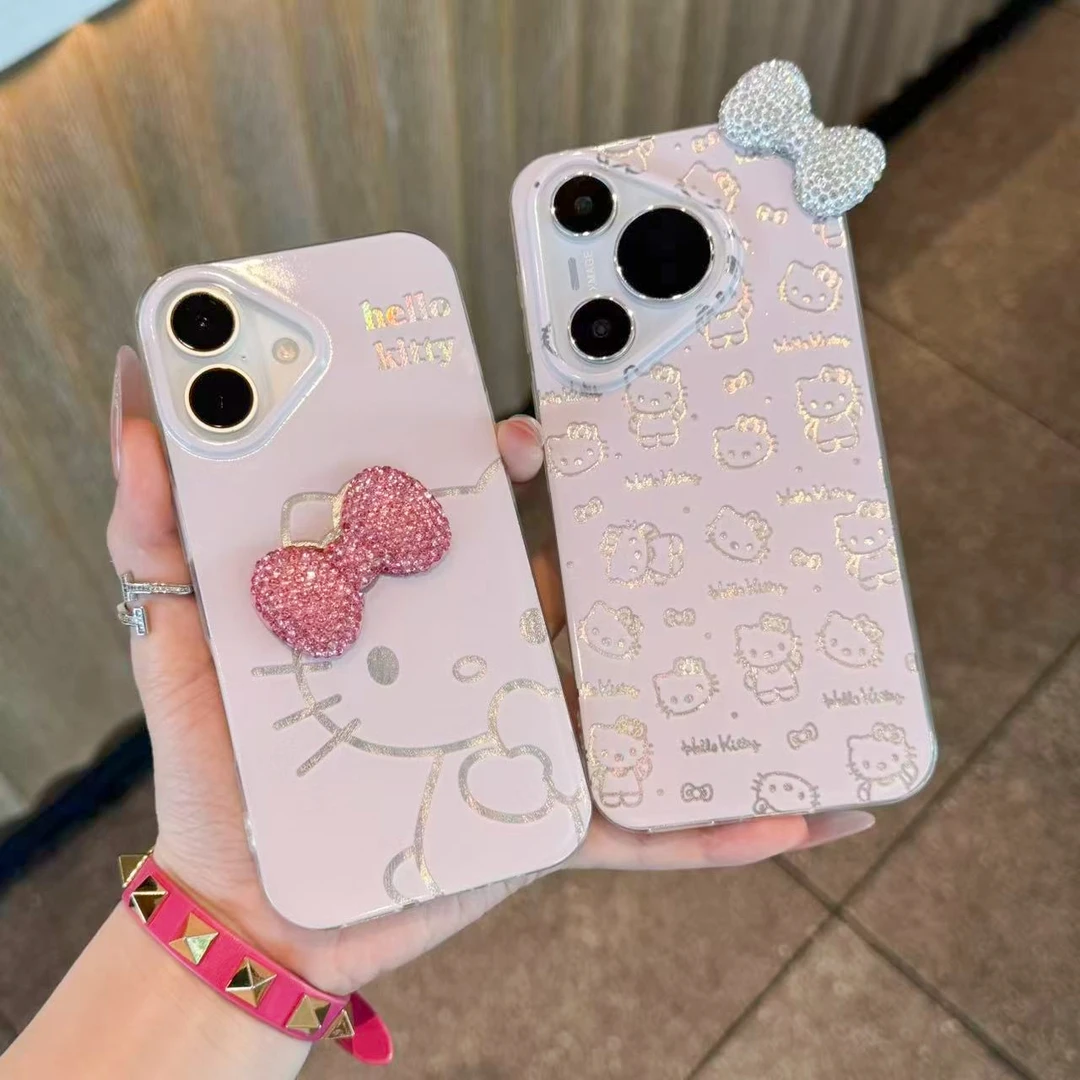 奥菲顿闪钻蝴蝶结kt猫适用苹果17/16羽纱手机壳小米15vivoppo华为