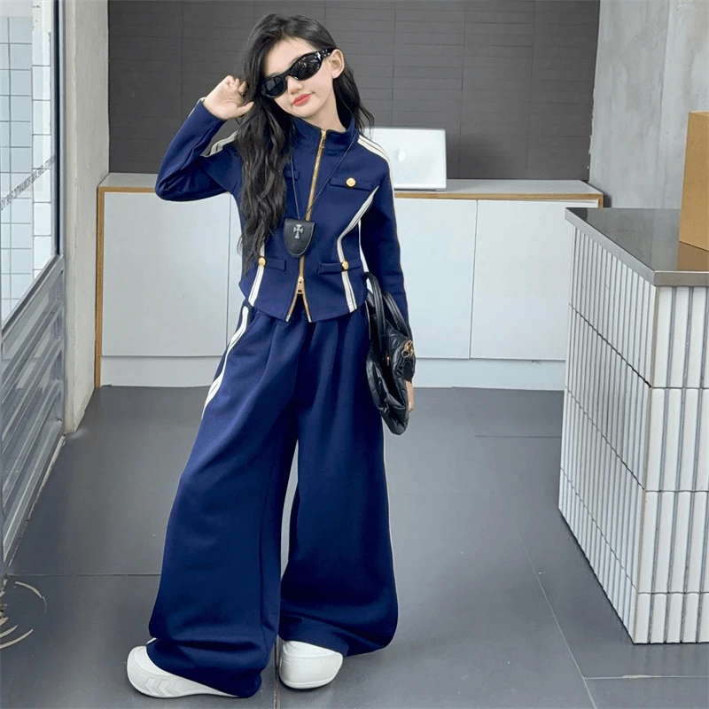 女童秋装套装2025新款儿童运动服春秋中大童外套阔腿裤休闲两件套