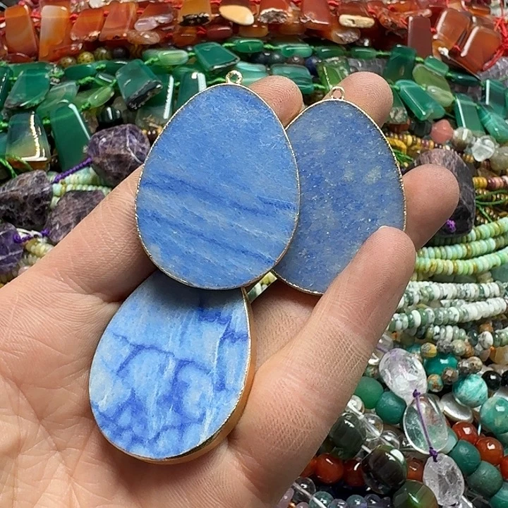 玛瑙/玉髓未镶嵌珠宝半成品一个35x49m蓝东邻吊坠