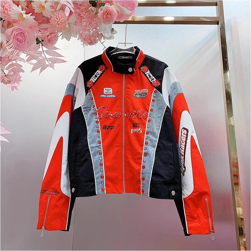 A951欧美设计师2025早春新款重工钉珠刺绣亮片字母拼色休闲外套女