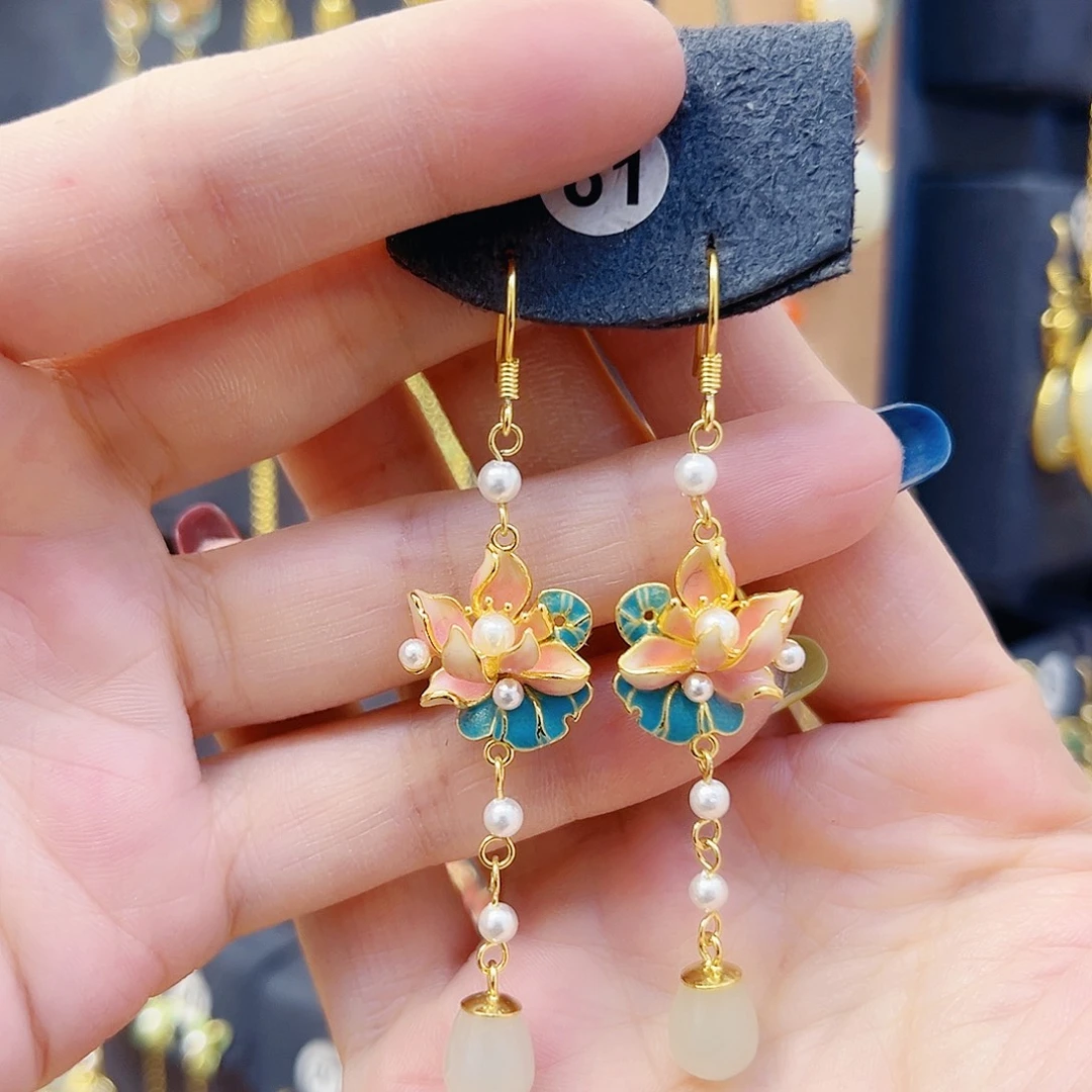 和田玉银S925镀金镶嵌耳饰