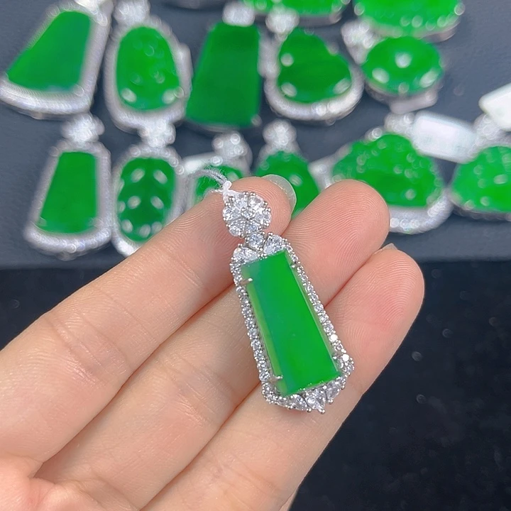 翡翠银S925镶嵌吊坠(不含链)