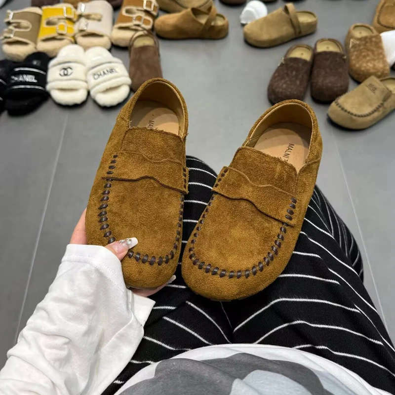 欧货编织时尚软底勃肯鞋女2025新款磨砂皮ins潮鞋百搭休闲豆豆鞋