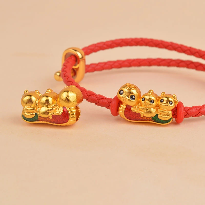 黄铜手链 饰品金色萌吉蛇手绳生肖红绳转运珠串珠珐琅龙舟手饰