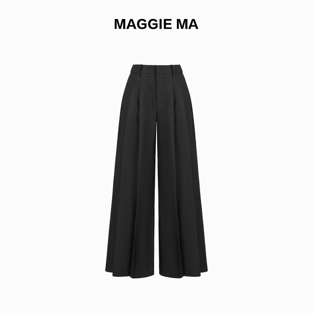 MAGGIE MA马婧设计师款简约黑白色层次感阔腿裤547P