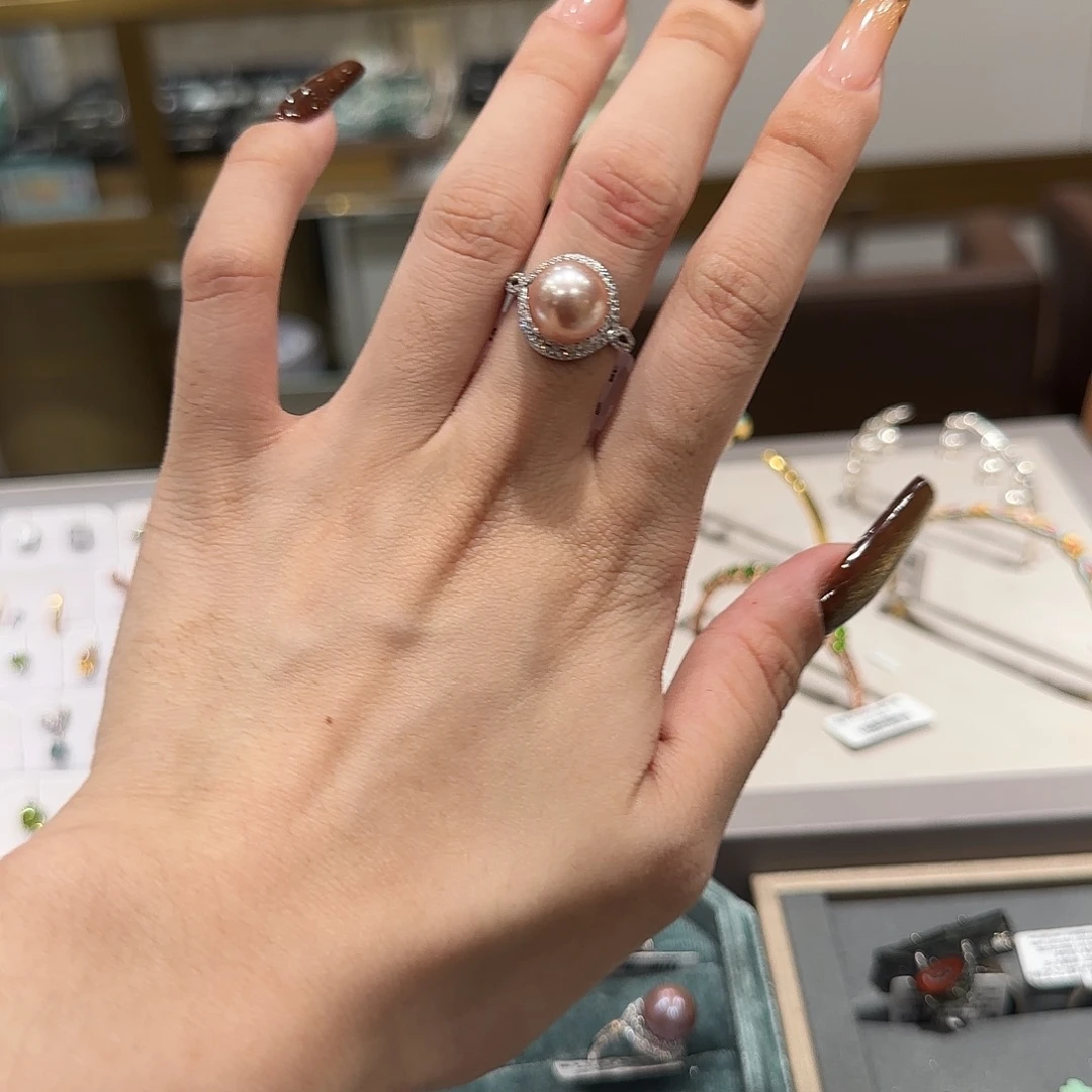银S925镶嵌戒指淡水珍珠珍珠戒指