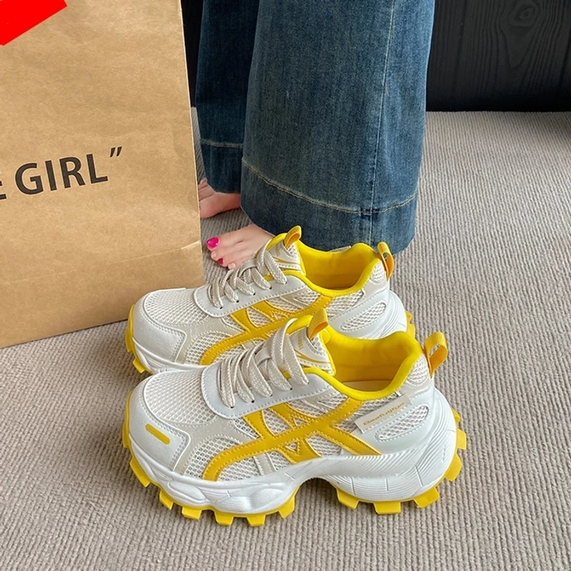 老爹鞋女厚底增高2025夏季新款网面透气时尚拼色百搭休闲运动鞋女