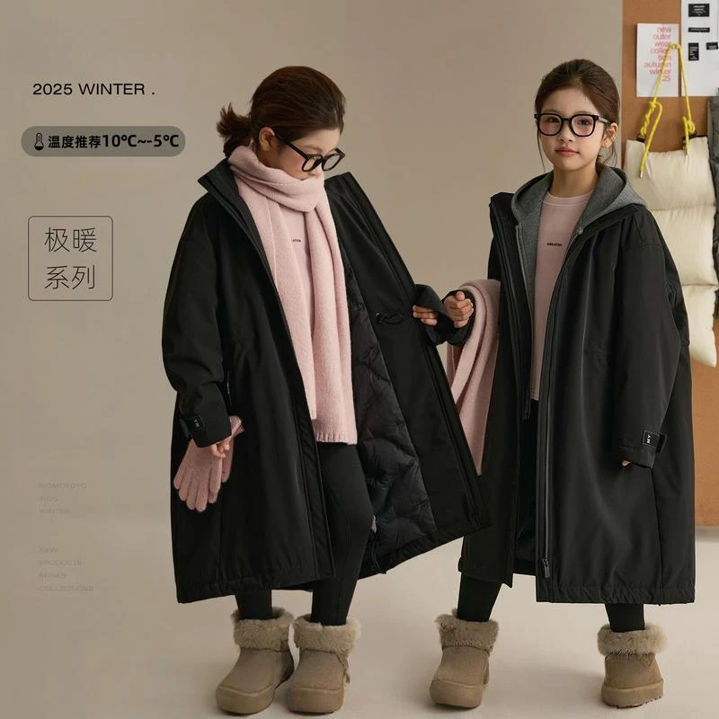 2025新款女童秋冬长款过膝羽绒棉服加棉保暖派克服外套帅气棉袄潮