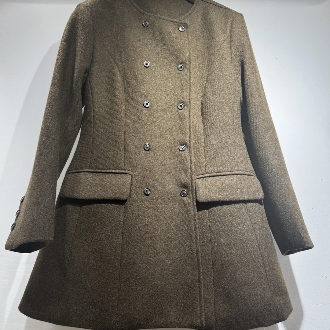 冬季复古双排扣收腰毛呢西装外套设计感显瘦加厚保暖大衣