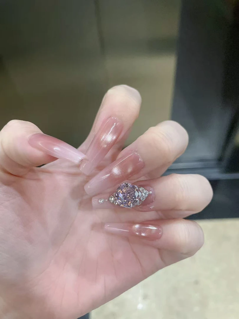 EilyNail 一梨【草莓奶酪-5A高碳锆】轻奢高定猫眼锆石手工穿戴甲