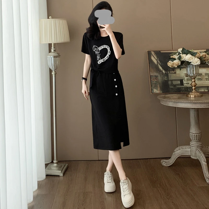 时尚休闲运动服套装女2025夏季新款洋气时髦短袖开叉半身裙两件套