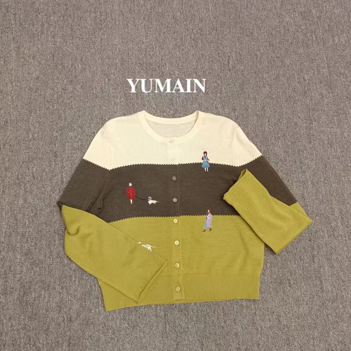 【YUMAIN】条纹圆拼色针织衫
