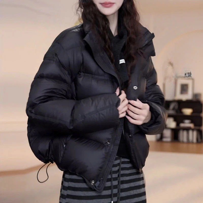 立领连帽棉服女冬季2025新款慵懒风气质长袖保暖面包服外套女棉袄