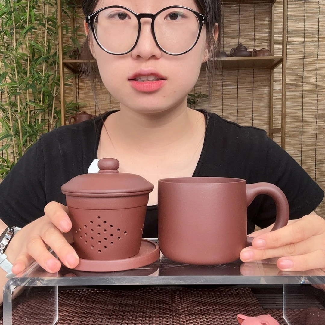 枫***n茶壶紫砂原矿紫泥小墩墩办公杯四件套400CC有礼盒包装