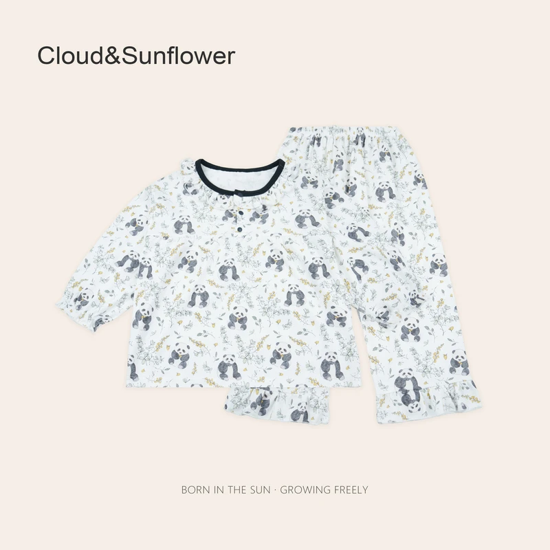 女童春季熊猫小花圆领休闲家居服250202