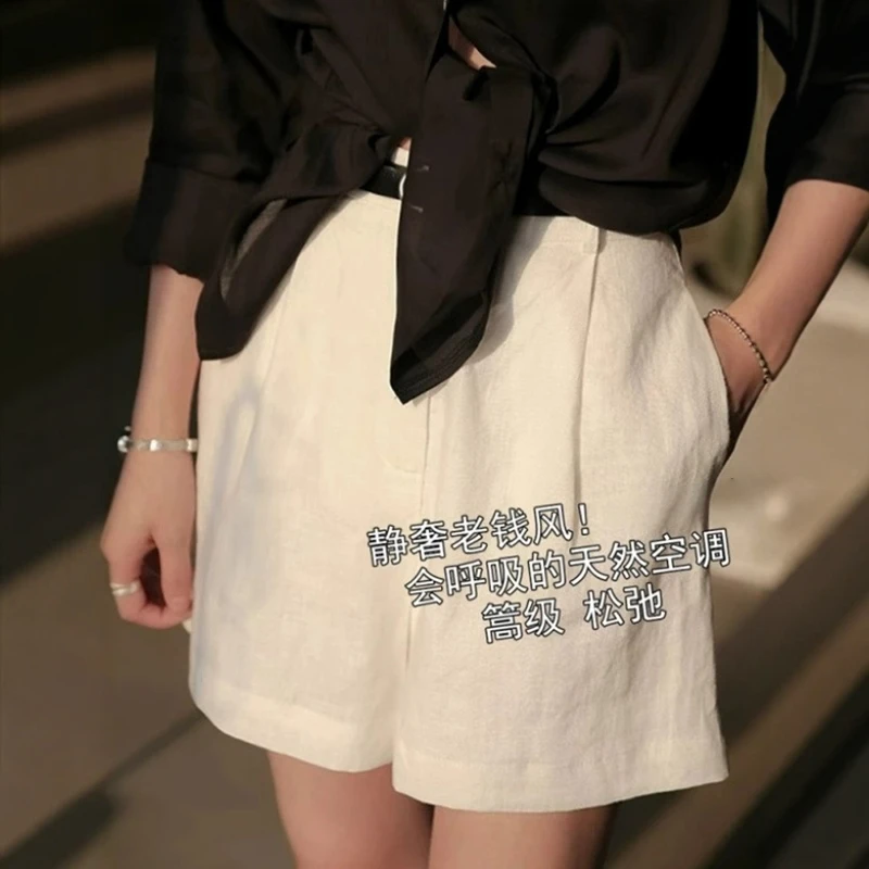 老钱风白色透气阔腿短裤女2025夏季薄款百搭休闲百搭宽松西装裤子
