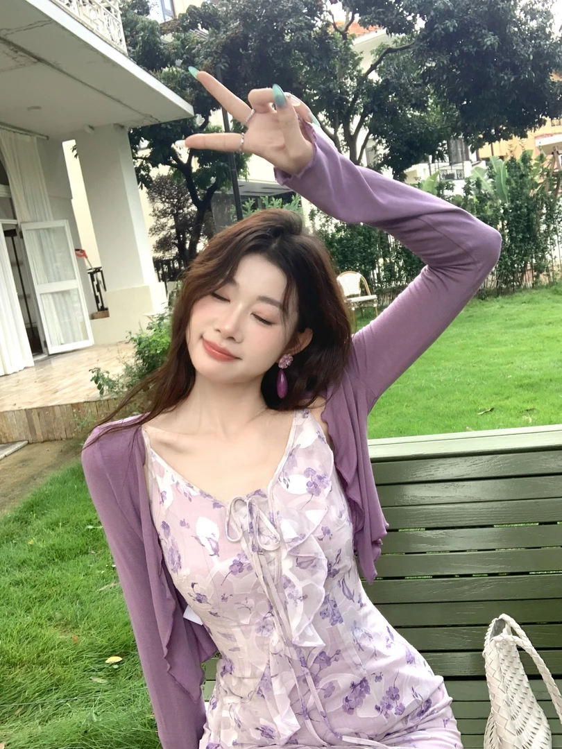 EIA一尧【紫罗兰开衫】夏日气质显白百搭紫色开衫短针织上衣外套女