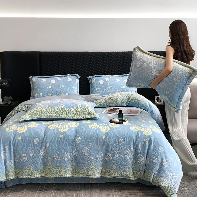 【好媳妇三妹推荐】高克重雕花绒床上四件套冬雪防静电床品法兰绒