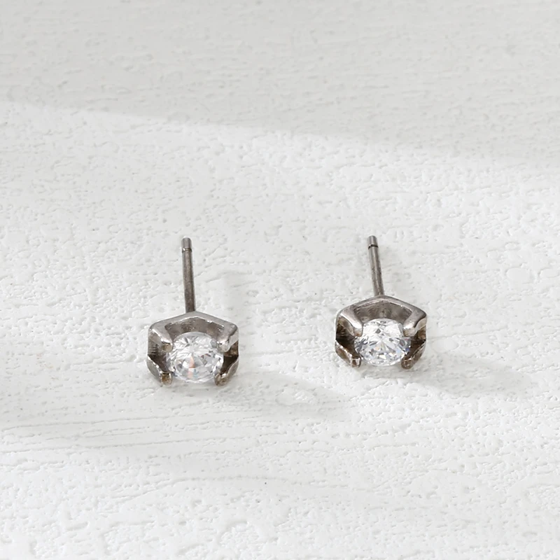 925银耳饰 精工简约白钻耳钉 耳扣 韩版流行精工耳饰