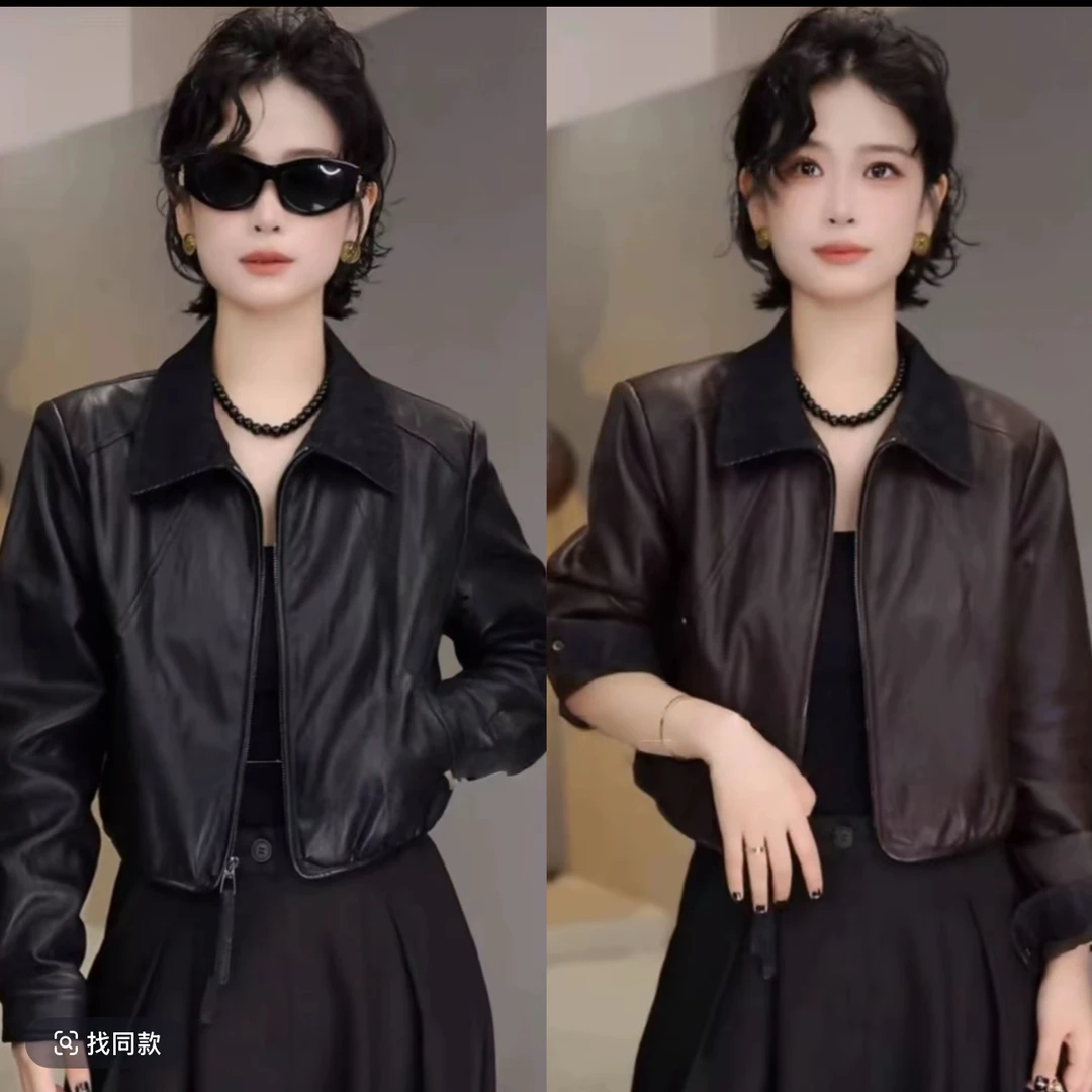 拼接小个子短款皮衣外套女2025秋季新款今年洋气好看皮夹克上衣潮
