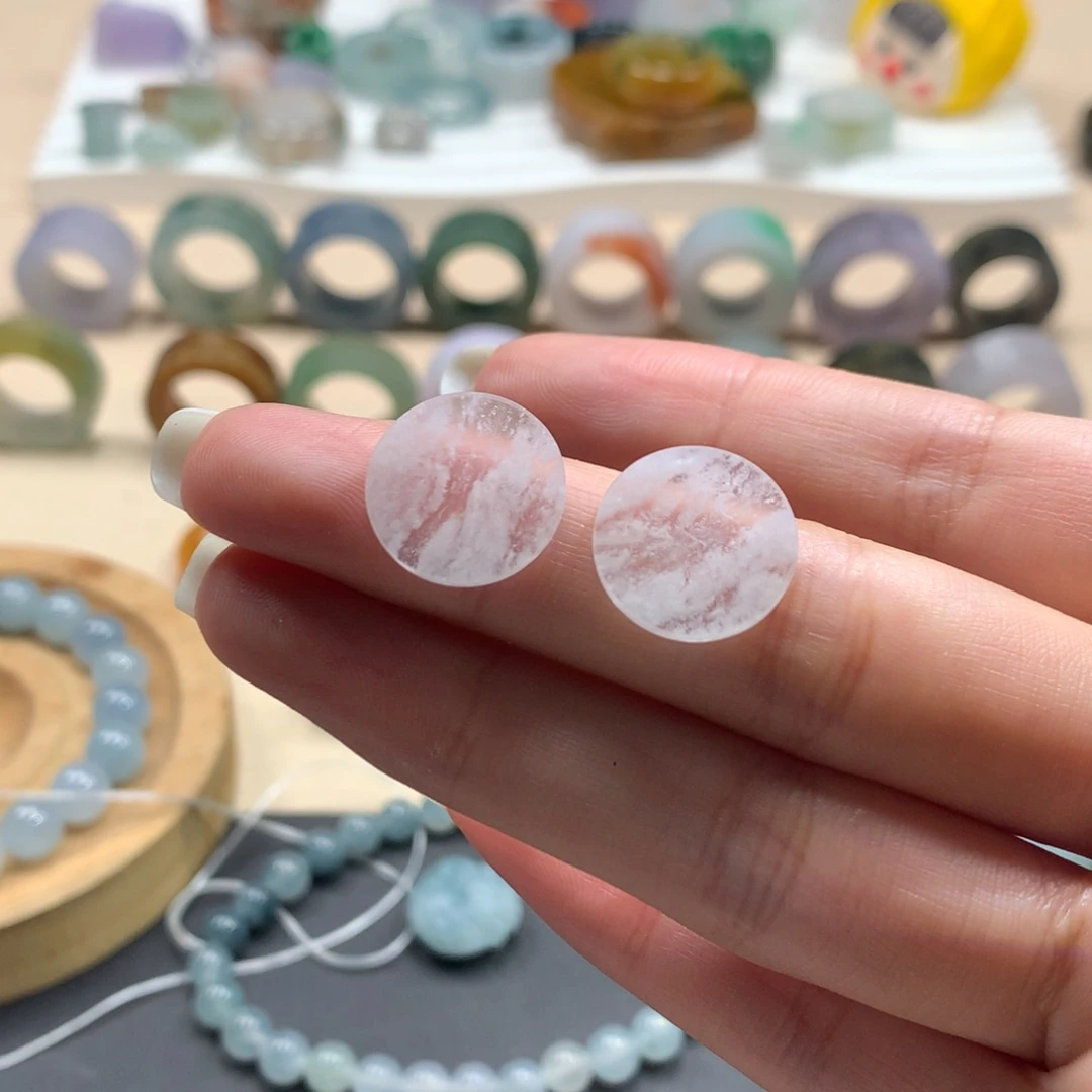 定制翡翠未镶嵌持**潜翡翠暴风雪耳饰1对 镶嵌