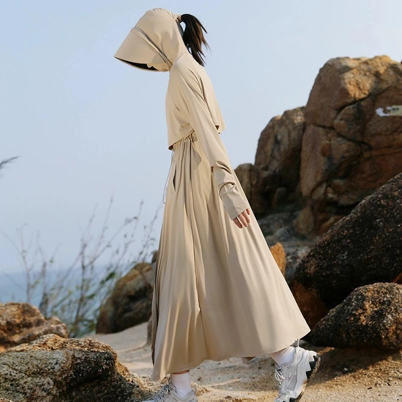 夏季轻薄外套2025新款全身防紫外线防晒服长款收腰冰丝防晒衣女款